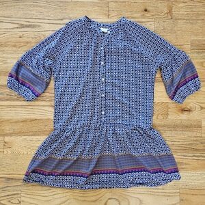 The Impeccable Pig Size Small Blue Boho Mini Dress Relaxed Fit Drop Waist